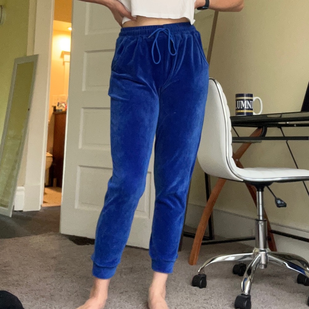 Blue Faux Velour Joggers